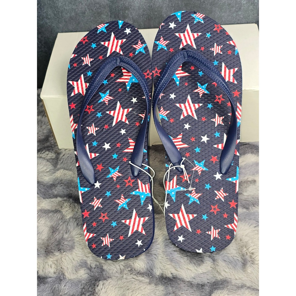 New Academy Flip Flops Navy Blue‎ Patriotic Stars Mens 12D